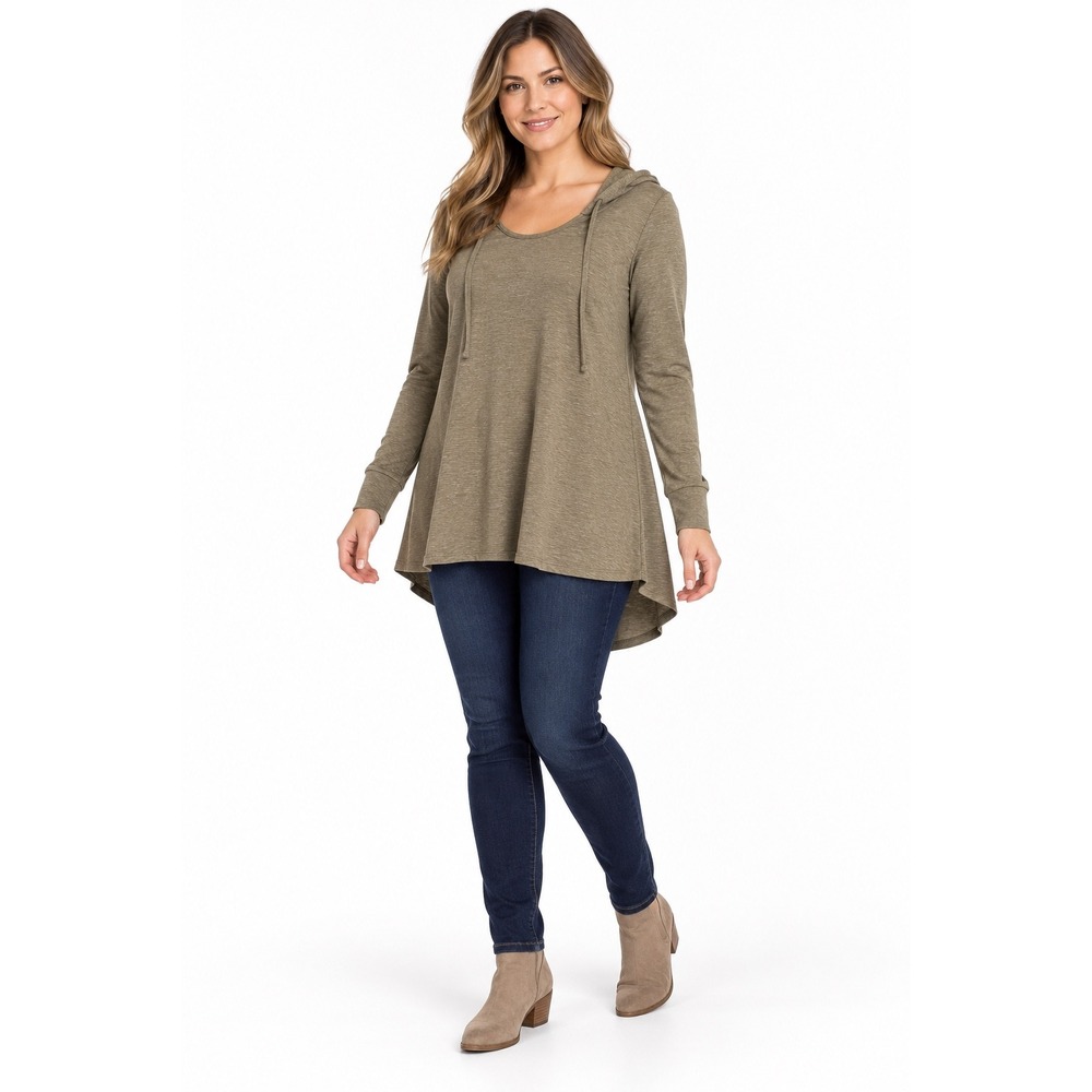 NWT Freeloader Olive Green Lightweight Soft Knit A-Line Hooded Top Women's Large